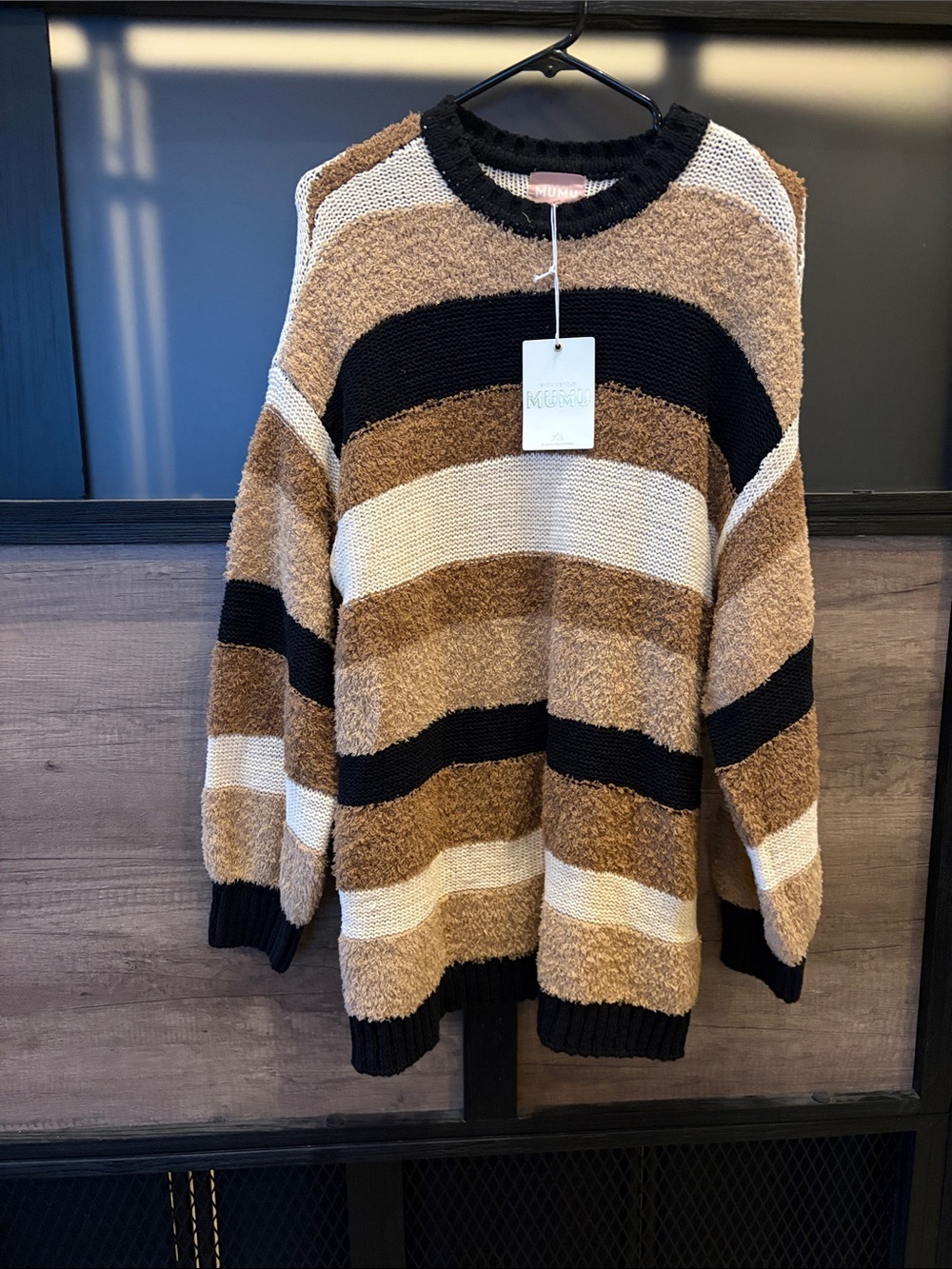 Show Me Your MuMu Striped Cozy Pullover in Black, Brown, Cream
